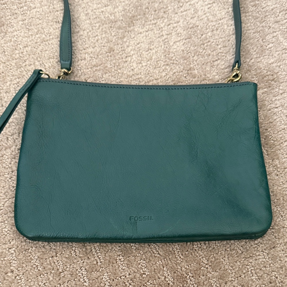 Fossil Deep Teal Leather Crossbody Purse